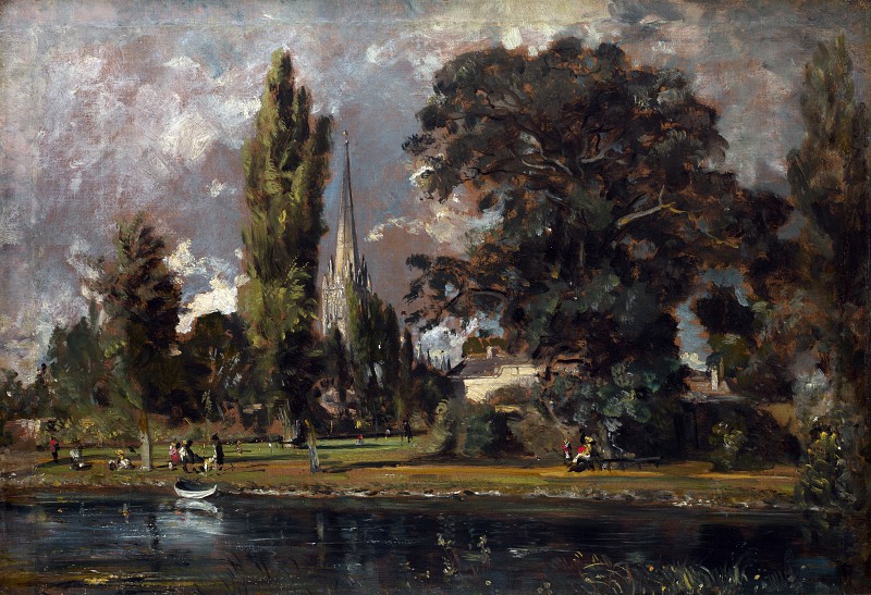 英国画家约翰·康斯特勃（John Constable）–雅芳河上的索尔兹伯里大教堂 高清下载