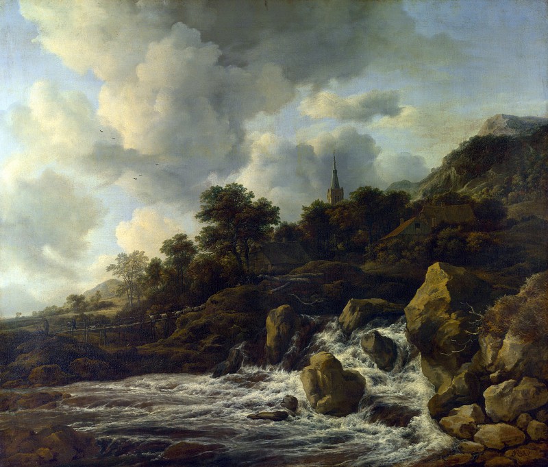 雅各布·范·鲁伊斯黛尔（Jacob van Ruisdael）–山脚下的瀑布，靠近村庄 高清下载