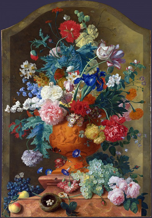 荷兰画家扬·范·休森（Jan van Huysum）–兵马俑花瓶中的花朵高清下载