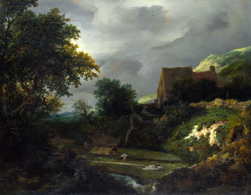 雅各布·范·鲁伊斯黛尔（Jacob van Ruisdael）–小屋旁的空心的漂白土高清下载