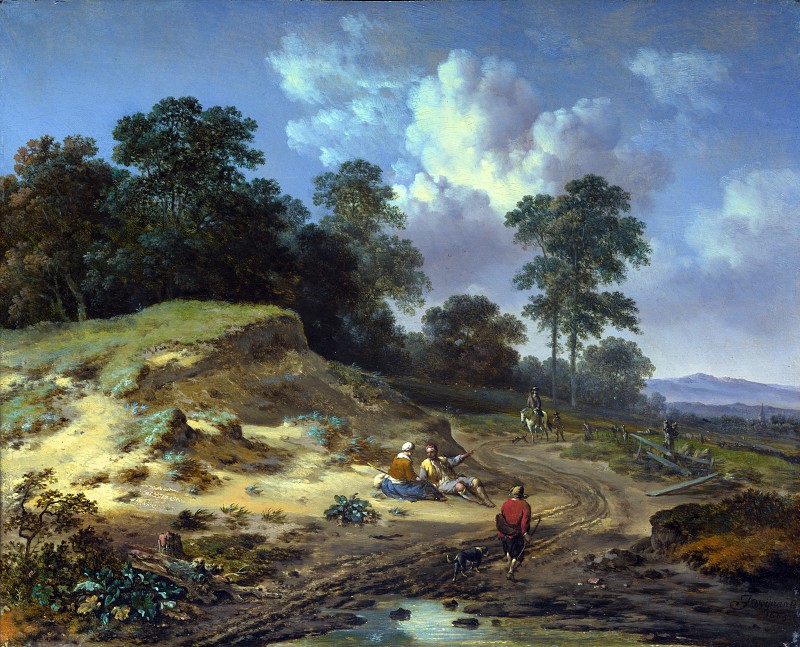 荷兰画家扬·维恩纳特（Jan Wijnants）–沙丘径迹，与农民和骑兵一起 高清下载