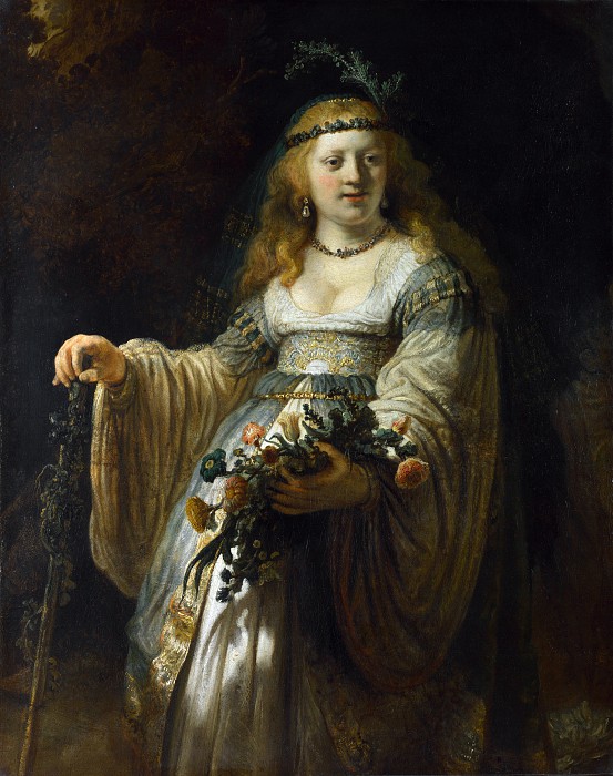 伦勃朗（Rembrandt）–萨斯基亚·范·伊伦堡（Saskia van Uylenburgh）在《阿卡狄亚服装》高清下载