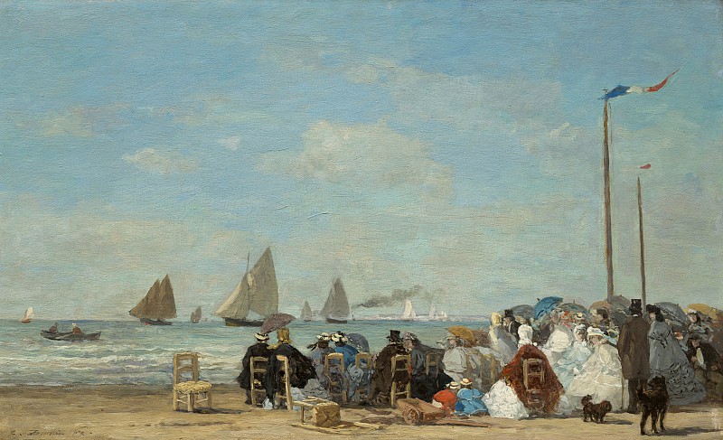 欧仁·布丁 （ Eugene Boudin）-1863年特鲁维尔的海滩场景高清下载