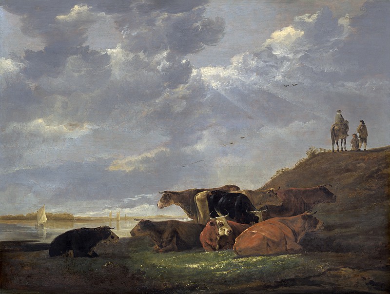 艾伯特·奎普 （ Aelbert Cuyp）-河景观与母牛高清下载