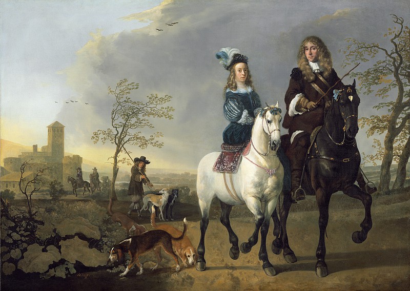 艾伯特·奎普（ Aelbert Cuyp）-骑马的女士和绅士 高清下载