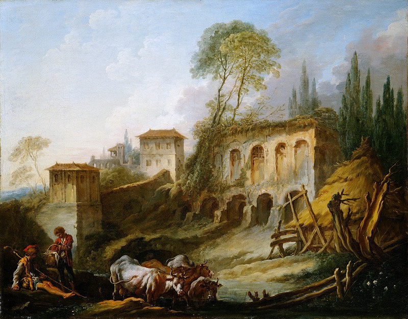 弗朗索瓦·布歇（François Boucher）–坎波·瓦契诺的帕拉蒂尼山奇幻景观 高清下载