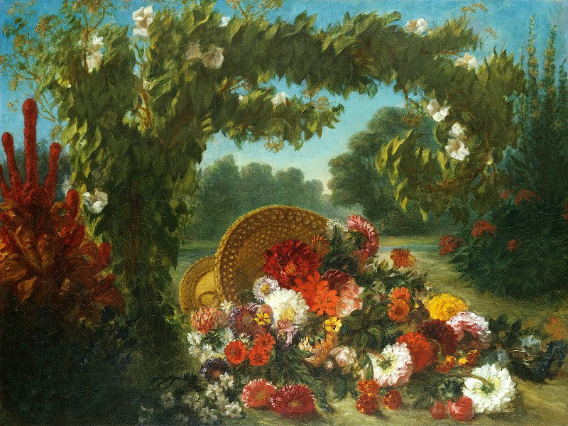 欧仁·德拉克鲁瓦（Eugène Delacroix）–花篮 油画作品