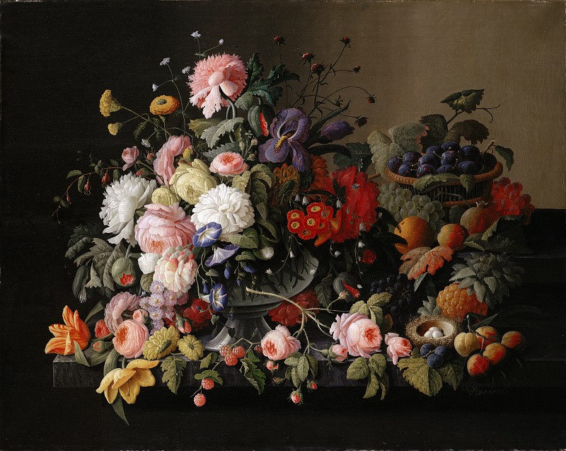 塞弗林·罗森Severin Roesen-静物：鲜花和水果 高清下载