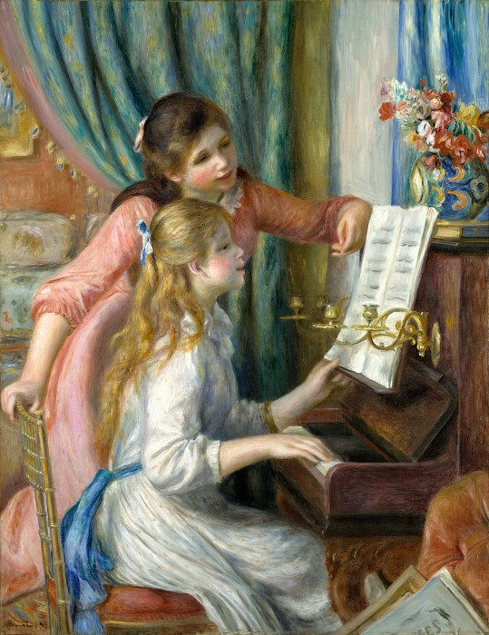 皮埃尔·奥古斯特·雷诺阿（Pierre-Auguste Renoir）-钢琴上的两个年轻女孩 高清油画