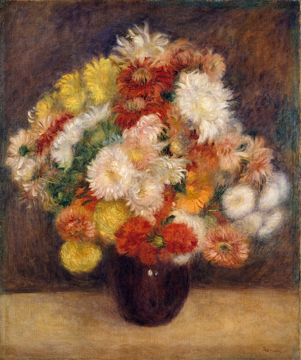 皮埃尔·奥古斯特·雷诺阿（Pierre-Auguste Renoir）–菊花花束 油画作品