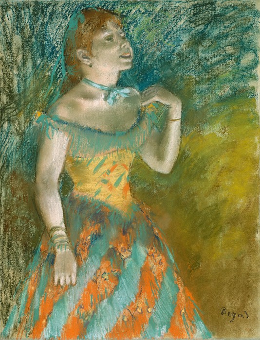埃德加·德加（Edgar Degas）–绿色的歌手 油画高清