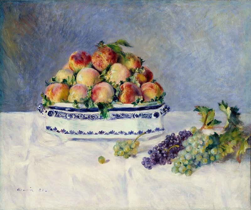 皮埃尔·奥古斯特·雷诺阿（Auguste Renoir）–桃子与葡萄静物 油画作品