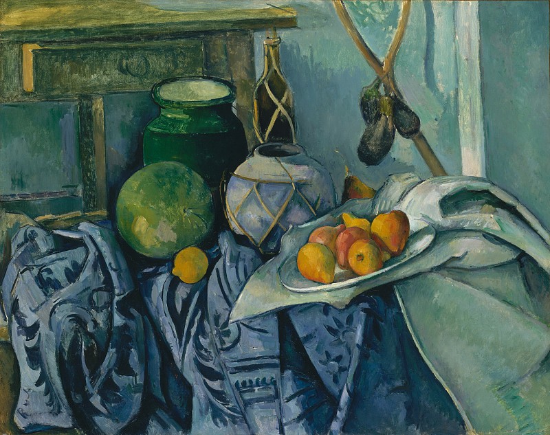 保罗·塞尚（Paul Cézanne）–姜罐和茄子静物 油画高清