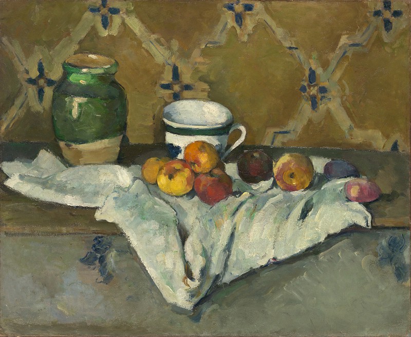 保罗·塞尚（Paul Cézanne）–静物与罐子，杯子和苹果 油画高清