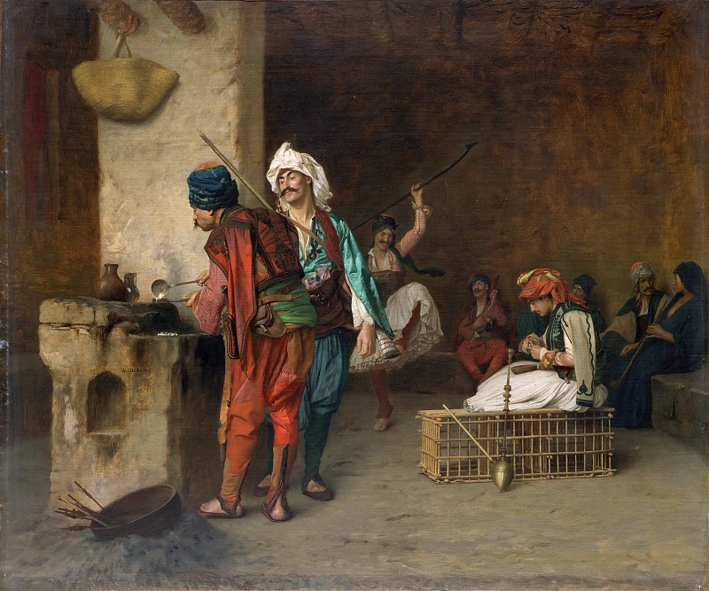 让·莱昂·杰罗姆（ Jean-LéonGérôme）–开罗咖啡馆（铸造子弹）油画作品