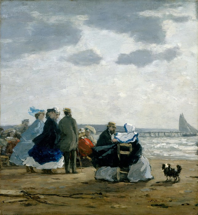 欧仁·布丁（EugèneBoudin）–海滩上，迪耶普 油画高清