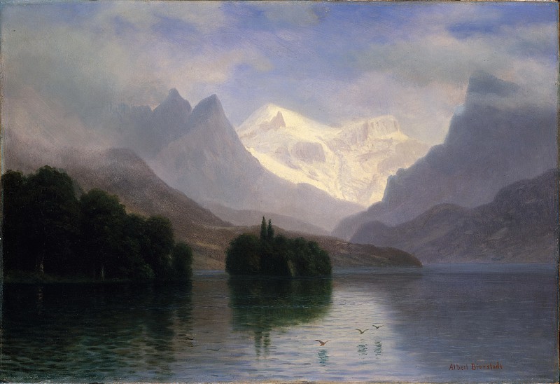 阿尔伯特·比尔施塔特（Albert Bierstadt）–山景 油画作品