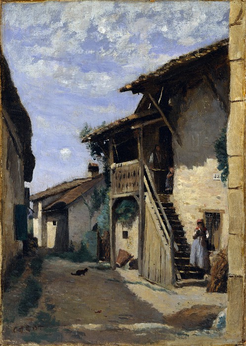 让·巴蒂斯特·卡米尔·柯罗（Jean-Baptiste-Camille Corot）-乡村街道 油画作品