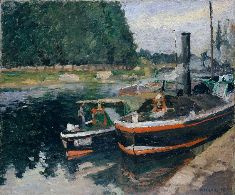卡米尔·毕沙罗（Camille Pissarro）–蓬图瓦兹驳船 油画