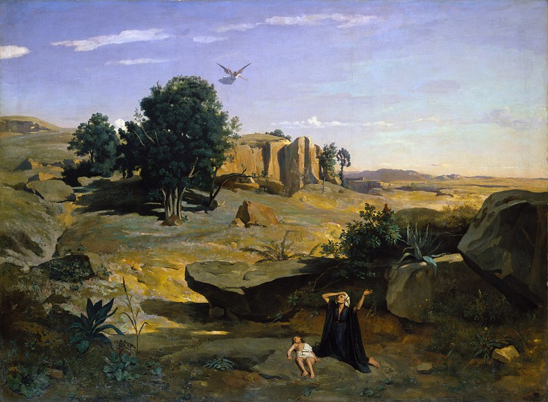 让·巴蒂斯特·卡米尔·柯罗（Jean-Baptiste-Camille Corot）–原野中的夏甲 油画