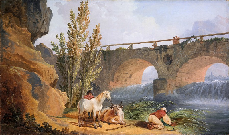 休伯特·罗伯特（Hubert Robert）–一座级联桥梁油画
