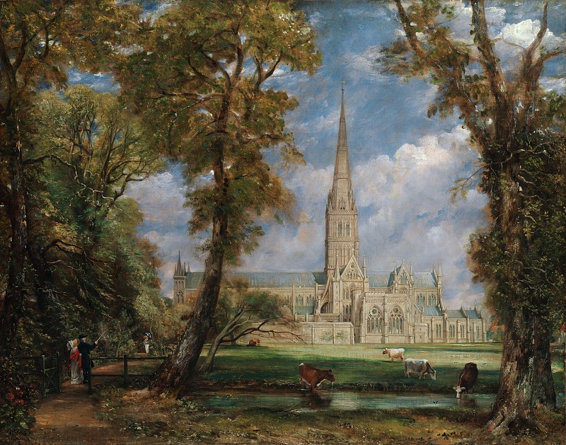 英国画家约翰·康斯特勃（John Constable）–主教理由索尔兹伯里大教堂 油画