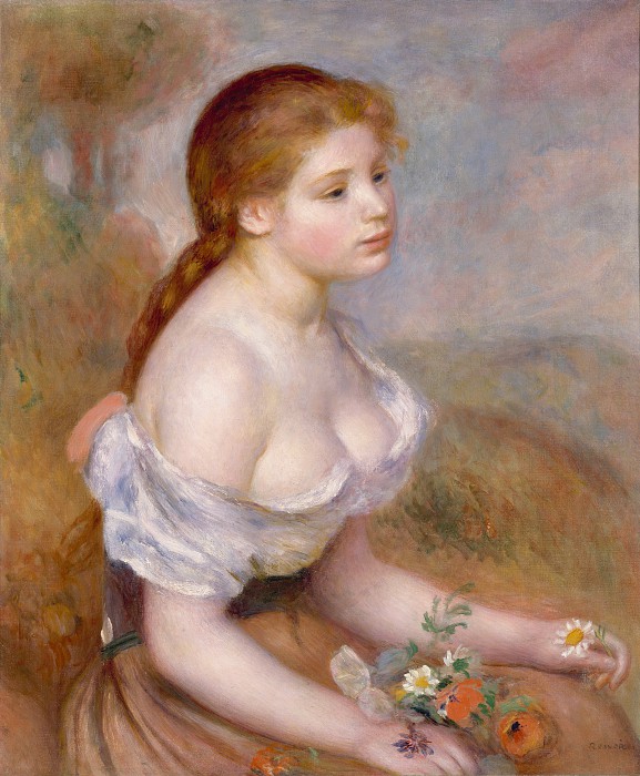 皮埃尔·奥古斯特·雷诺阿(Auguste Renoir)–戴雏菊的少女 油画