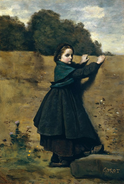 让·巴蒂斯特·卡米尔·柯罗（Jean-Baptiste-Camille Corot）–好奇的小女孩 油画作品