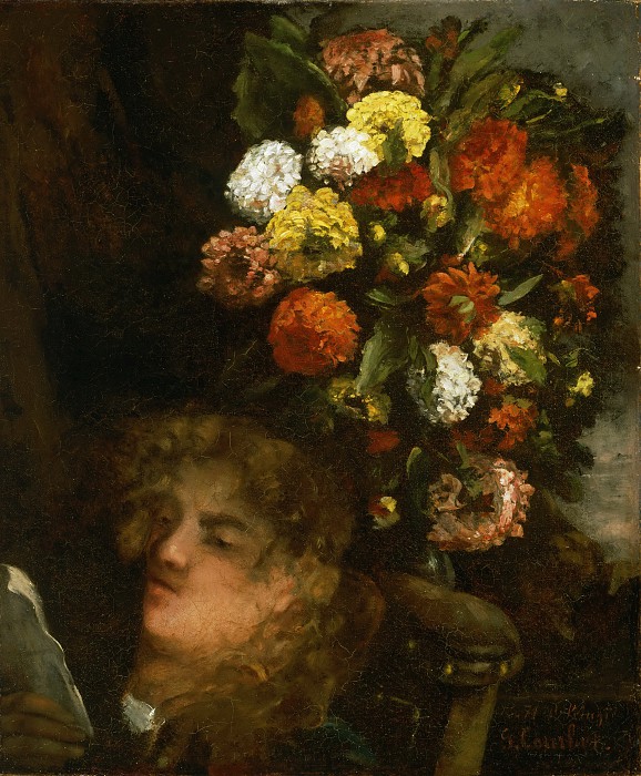 古斯塔夫·库尔贝 （ Gustave Courbet–女人与花的头像油画