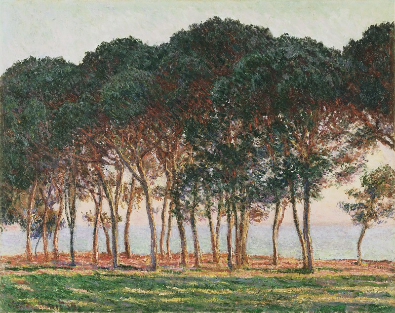 克洛德·莫奈（Claude Monet）–松树下，傍晚油画高清
