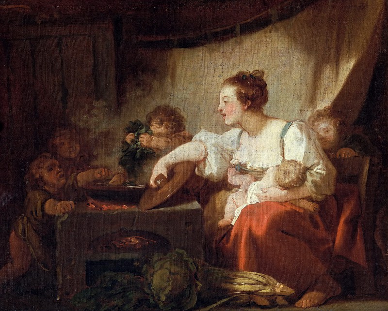 让·奥诺雷·弗拉戈纳尔（ Jean Honore Fragonard） –膳食的准备（幸福家庭） 1756油画
