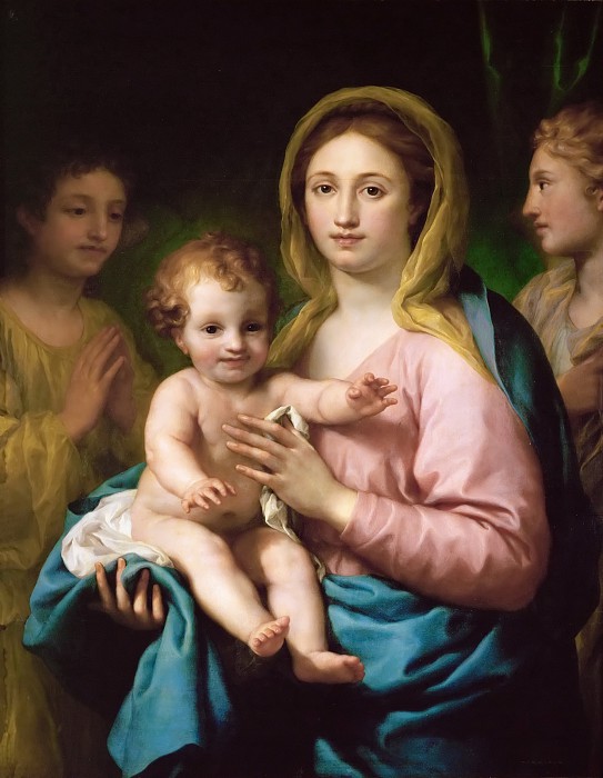 安东·拉斐尔·蒙斯（ Anton Raphael Mengs）–玛丽带着孩子和两个天使油画