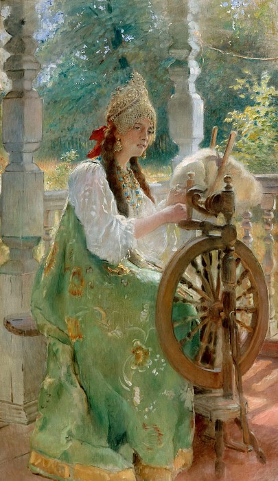 康斯坦丁·马科夫斯基（ Konstantin Makovsky） –安·史宾纳德（Am Spinnrad）（奥尔加的肖像）1900油画