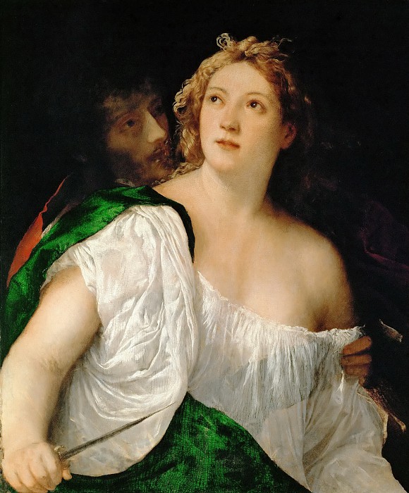 提香( Titian)-Lucretia和她的配偶Tarquinius Collantinus油画