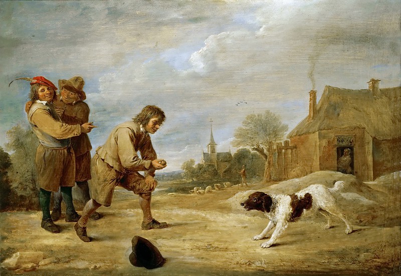 大卫·特尼耶斯二世–带着狗的农场男孩油画