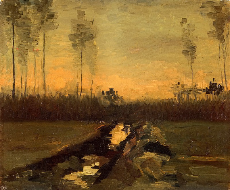文森特·梵高（Vincent van Gogh） –黄昏的风景1885年油画作品
