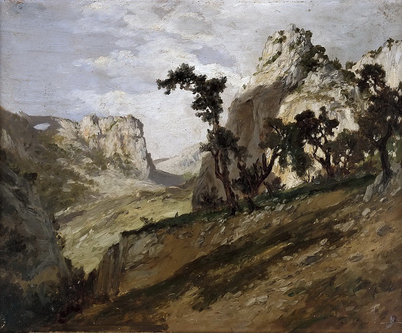 卡洛斯·德·海斯（Carlos de Haes）-橡树和岩石油画