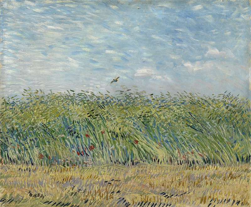 文森特·梵高（Vincent van Gogh）–1887年，有百灵鸟的麦田油画