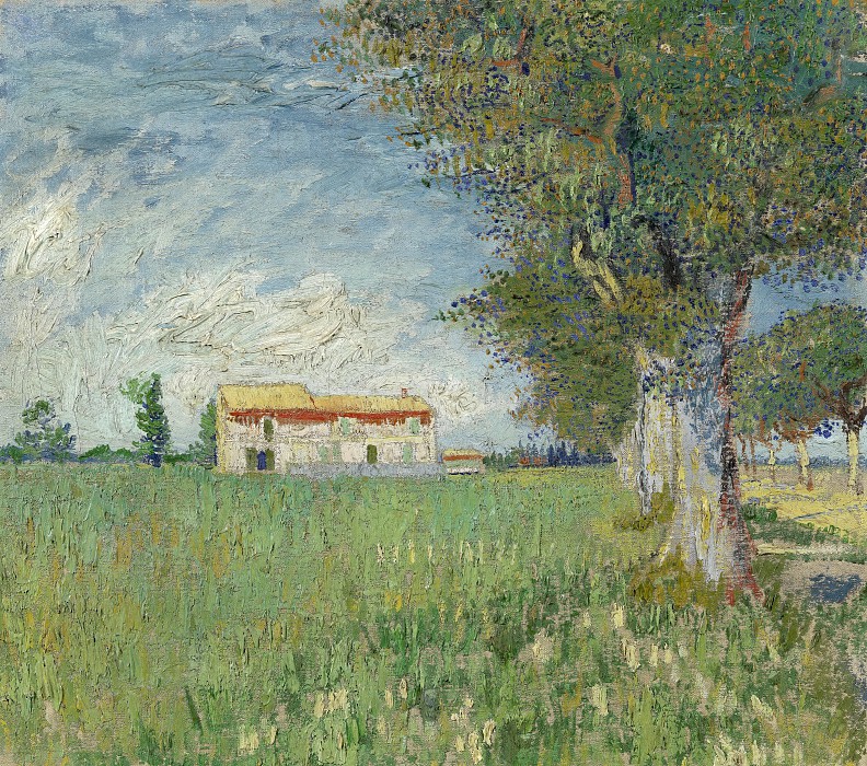 文森特·梵高（Vincent van Gogh）–1888年，麦田中的农舍油画