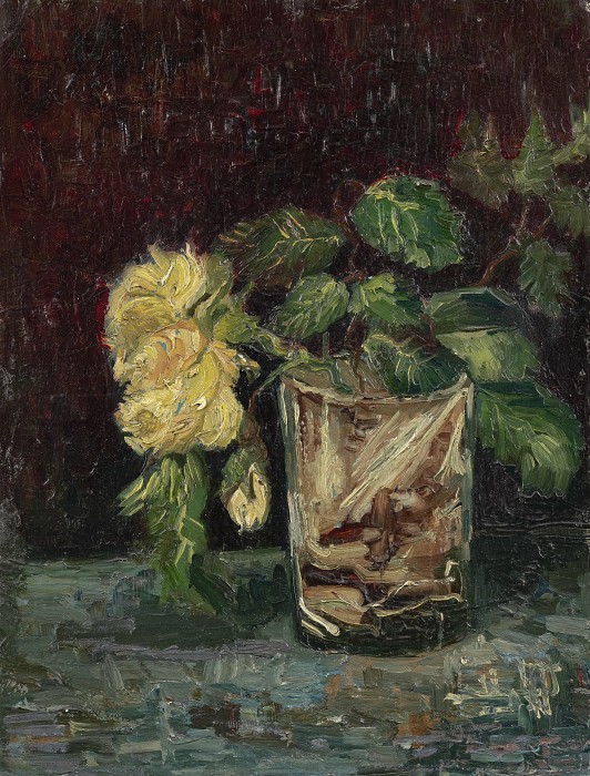 文森特·梵高（Vincent van Gogh） –带玫瑰的玻璃油画