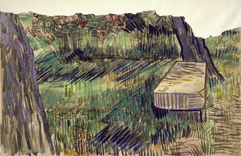 文森特·梵高（Vincent van Gogh） –庇护花园里的石凳油画