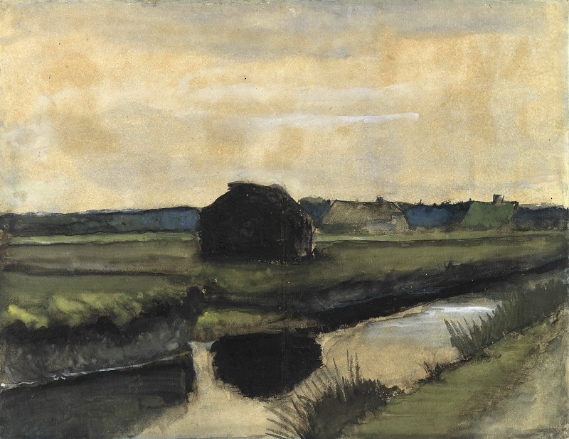 文森特·梵高（Vincent van Gogh） –景观与一堆泥炭和农舍油画