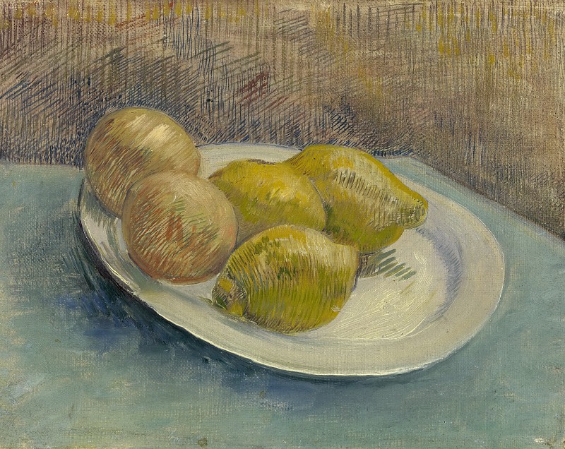 文森特·梵高（Vincent van Gogh） –盘子里有柠檬的静物，1887年 Still Life with lemons on a Plate油画
