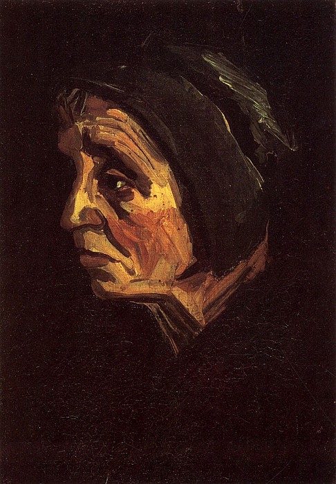 文森特·<a href=https://www.kuhw.com/e/tags/?tagid=139 target=_blank class=infotextkey>梵高</a>（ Vincent Van Gogh）油画作品 –《戴着黑帽子的农民妇女的头像》(图文)