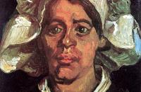 文森特·梵高作品–《戴白帽子的农民妇女的头像》油画