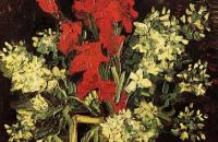 文森特·梵高油画作品 –配剑兰和康乃馨的花瓶