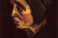 文森特·梵高（ Vincent Van Gogh）油画作品 –《戴着黑帽子的农民妇女的头像》(图文)