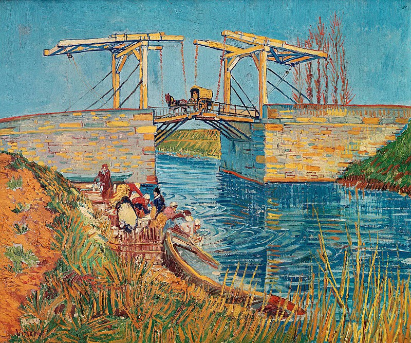文森特·梵高（Vincent van Gogh） –阿尔勒的兰格洛伊斯大桥与女性在洗，1888年油画