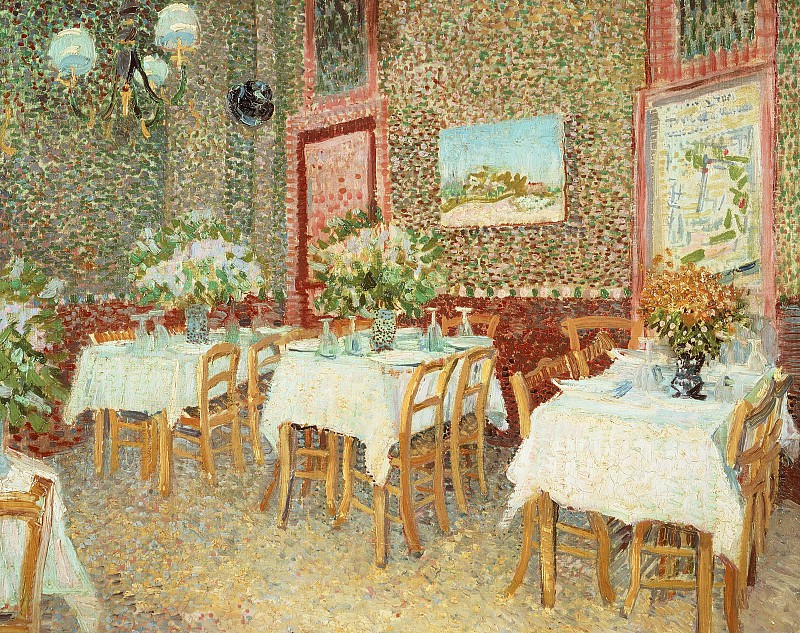文森特·梵高 （Vincent van Gogh）–1887年,餐厅内部油画