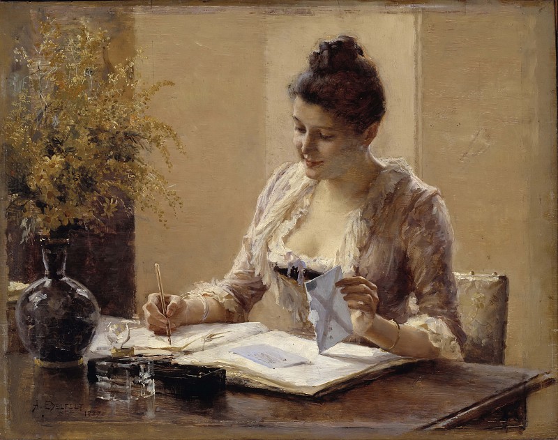 艾伯特·埃德菲尔特（ Albert Edelfelt） –夫人写一封信 油画